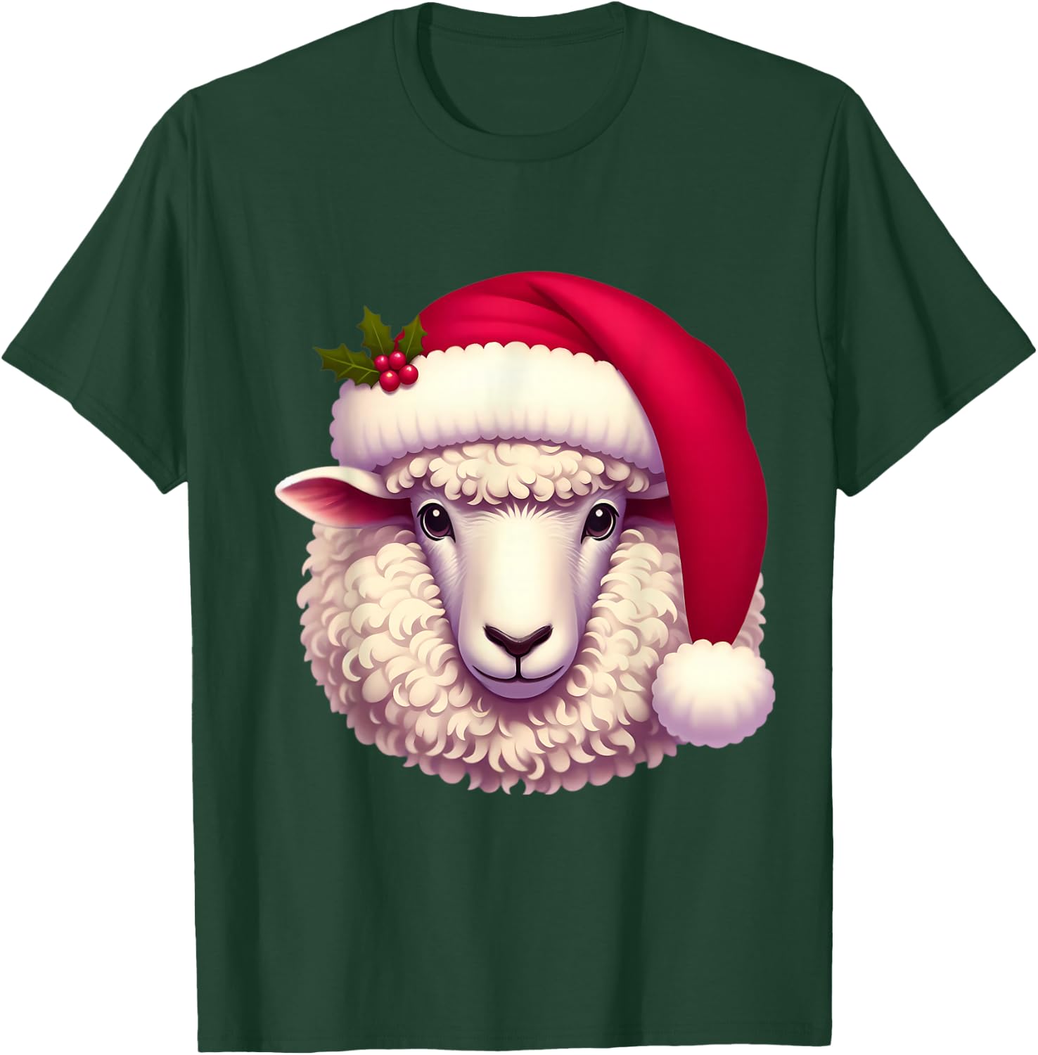 Cartoon Sheep With Santa Hat Christmas Xmas Owner Farmer T-Shirt - T-Shirt | Forest