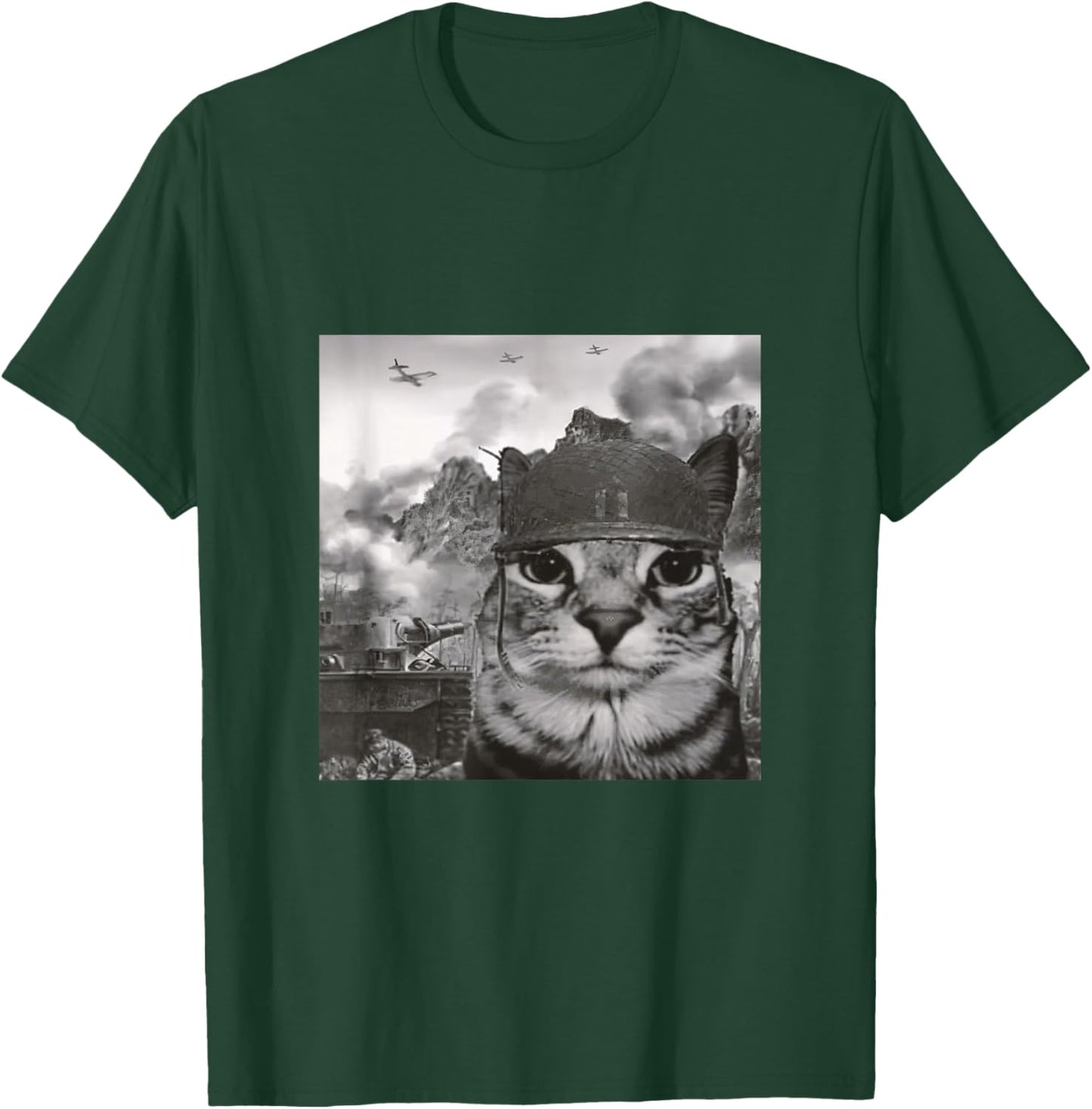War Cat in The Battlefield, Kitten Soldier Selfie in Battle T-Shirt - T-Shirt | Forest