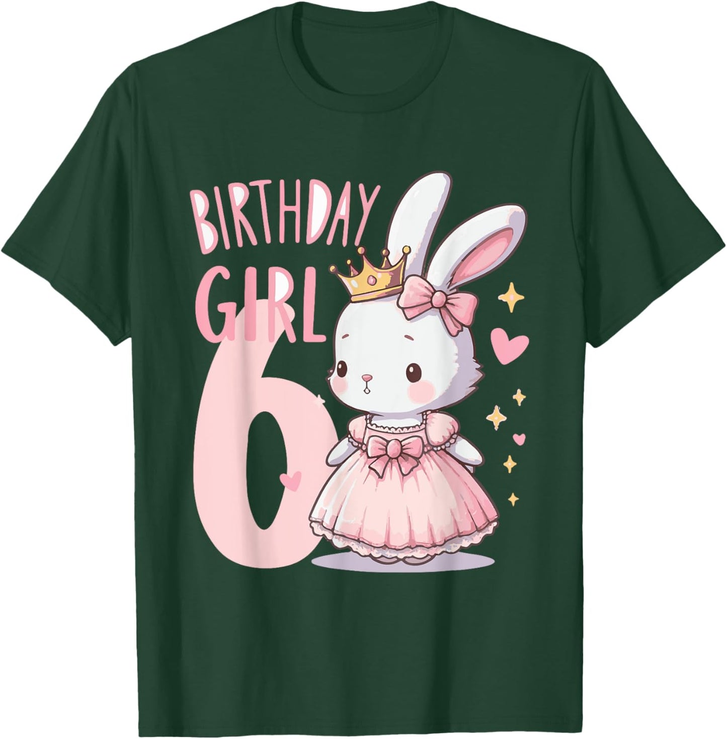 Rabbit Princess Children's Birthday 6 Years Girl Pink T-Shirt - T-Shirt | Forest