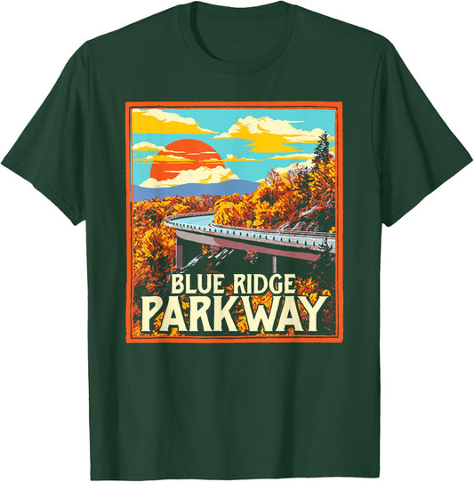 Blue Ridge Parkway Vintage Poster Style Retro Graphic T-Shirt - T-Shirt | Forest