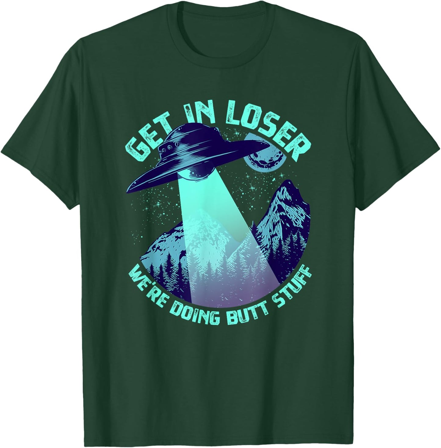Vintage Get In Loser Alien Bigfoot Alien Abduction - -Adults - Black - Short Sleeve - Small - - Classic Fit - UFO, Alien, Bigfoot, Sci-Fi & Fantasy Enthusiasts T-Shirt - T-Shirt | Forest