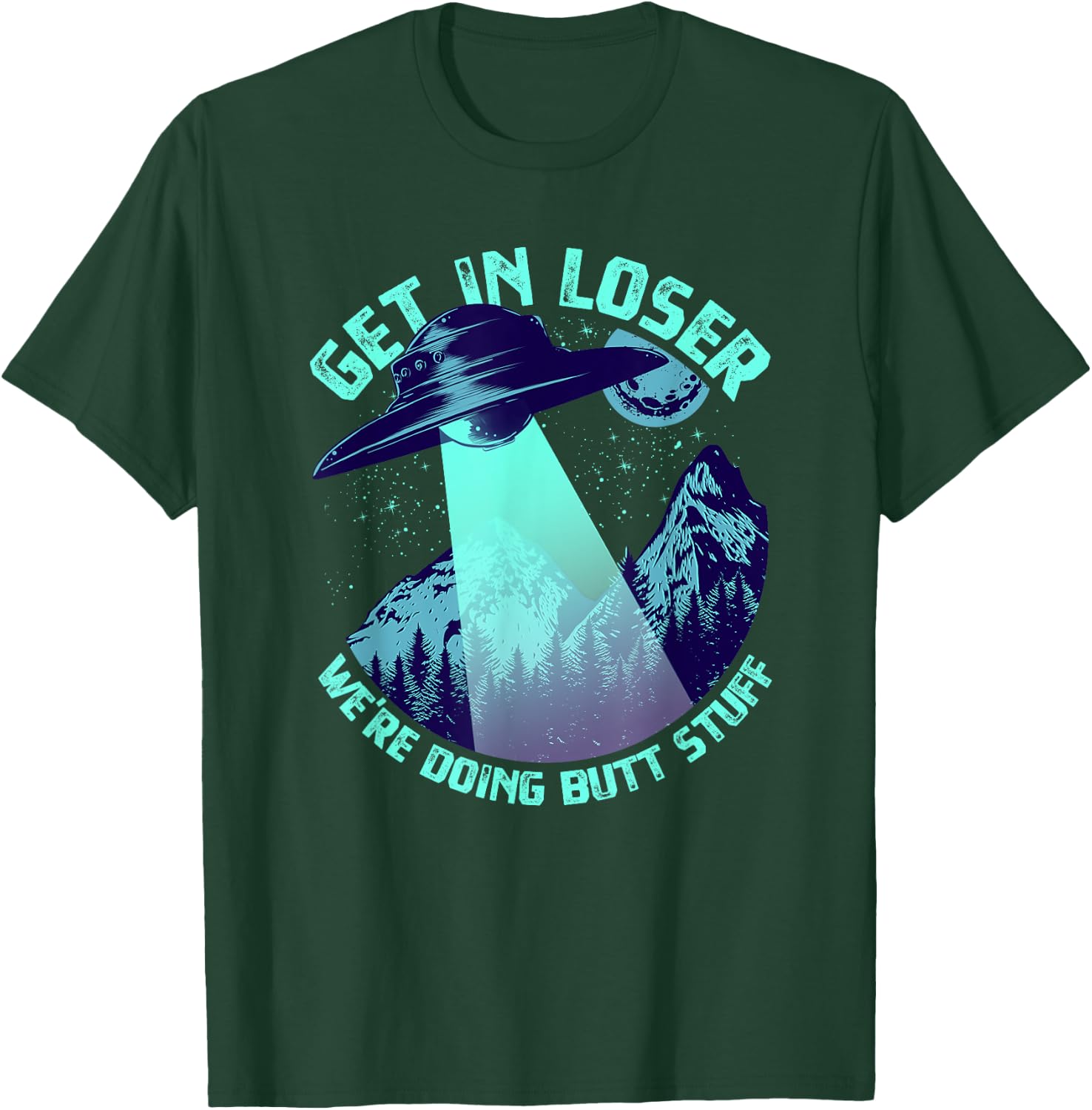 Vintage Get In Loser Alien Bigfoot Alien Abduction - -Adults - Black - Short Sleeve - Small - - Classic Fit - UFO, Alien, Bigfoot, Sci-Fi & Fantasy Enthusiasts T-Shirt - T-Shirt | Forest
