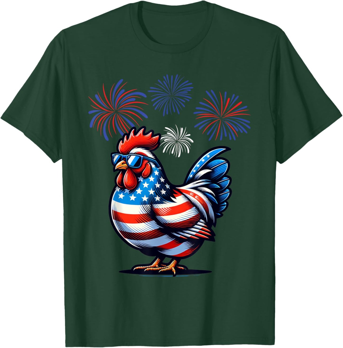 Red White Blue Chicken Farm Animal Patriotic 4th Of July T-Shirt - T-Shirt | Forest