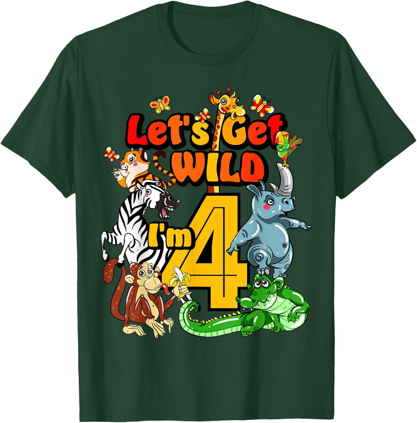 Kids 4 Year Old Zoo Birthday Shirt Safari Jungle Animal 4th T-Shirt - T-Shirt | Forest