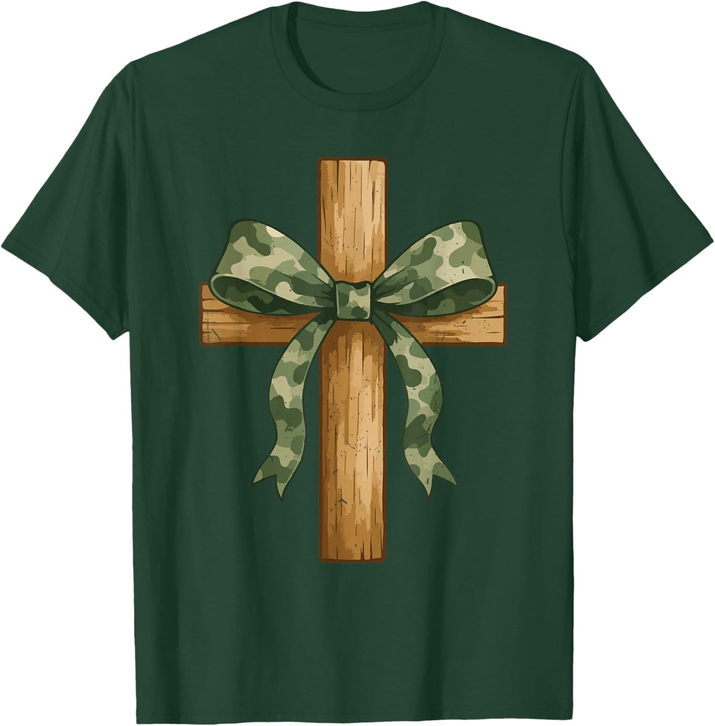 Teen Girl Coquette Bow Camo Deer Hunting Christian Cross T-Shirt - T-Shirt | Forest