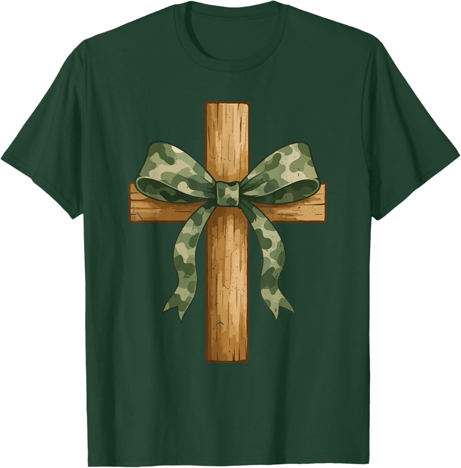 Teen Girl Coquette Bow Camo Deer Hunting Christian Cross T-Shirt - T-Shirt | Forest