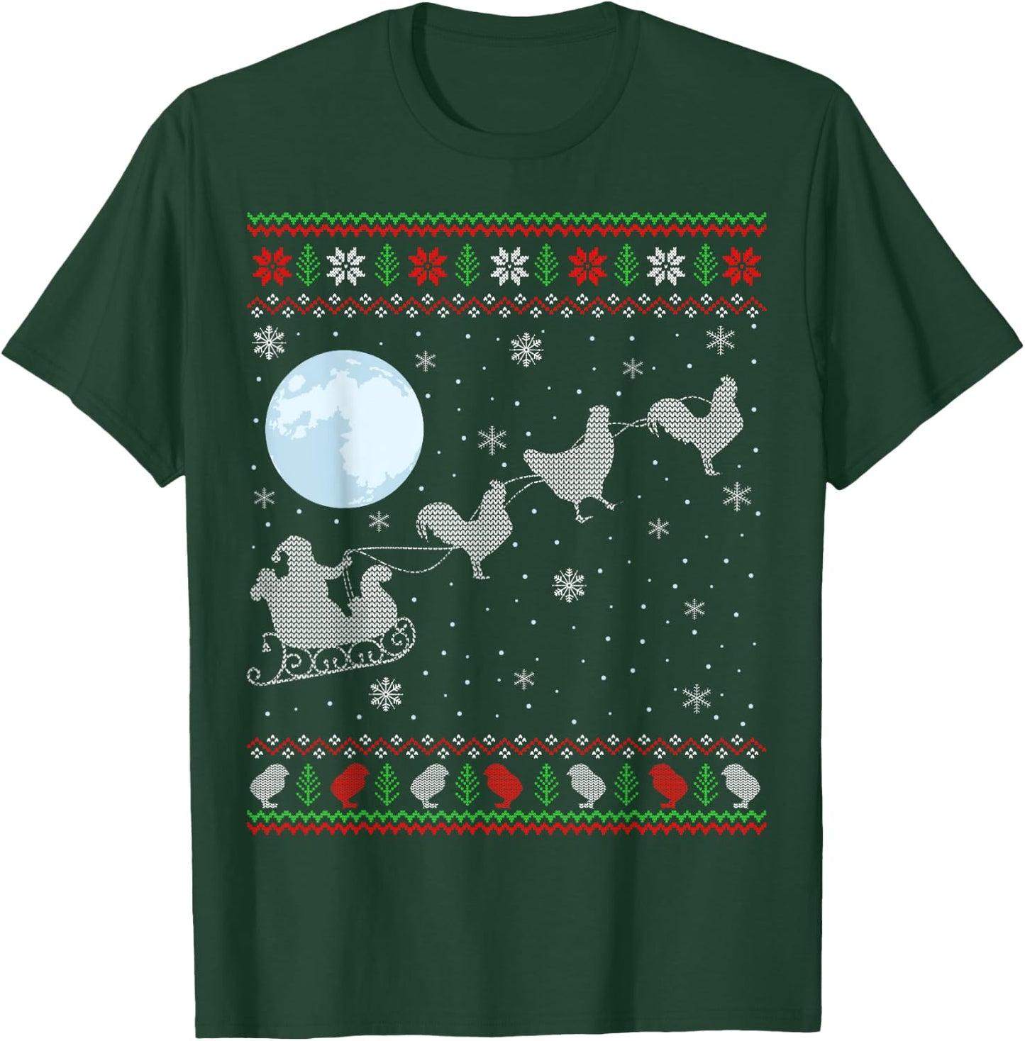 Ugly Chicken Xmas Gift Santa Riding Raindeer Chicken T-Shirt - T-Shirt | Forest
