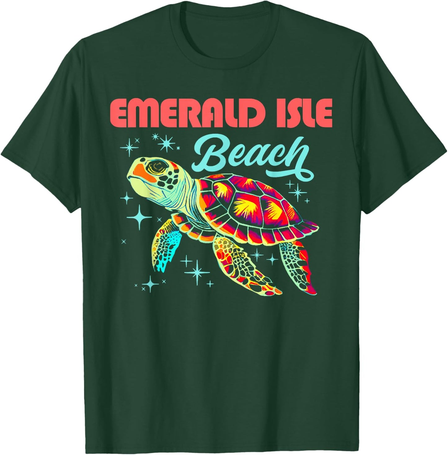 Emerald Isle Beach NC Artistic Sea Turtle Retro T-Shirt - T-Shirt | Forest