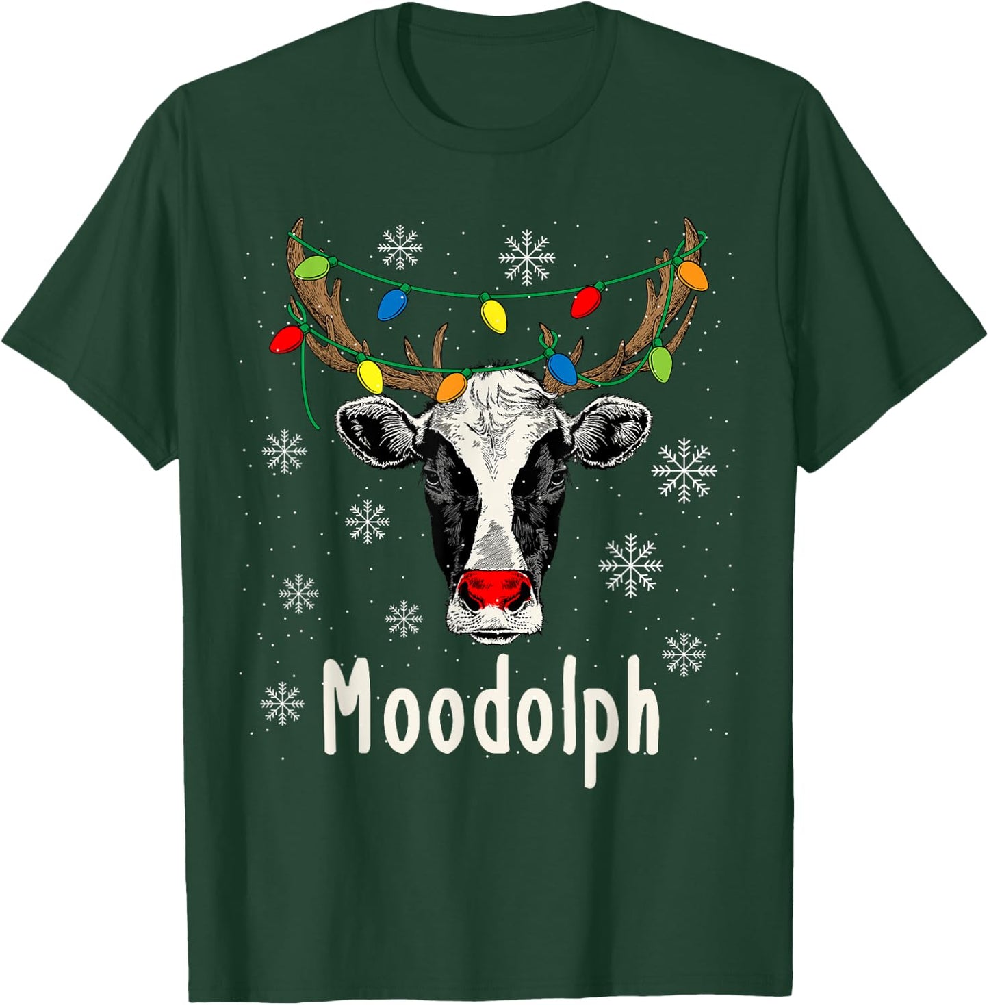 Funny Moodolph Ugly Christmas Cow Farmer Pun T-Shirt - T-Shirt | Forest