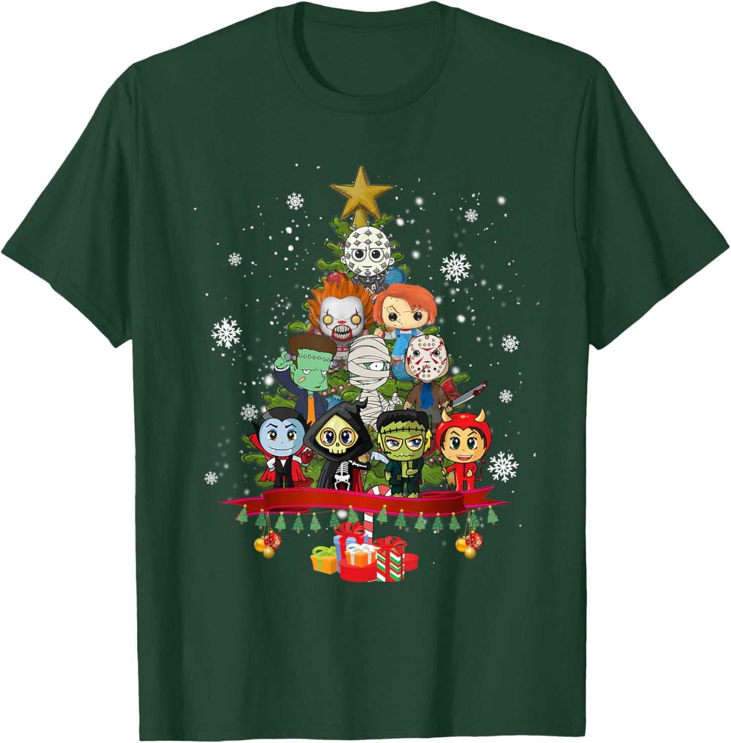 Horror Halloween Christmas Tree Xmas Decor Scary Characters T-Shirt - T-Shirt | Forest