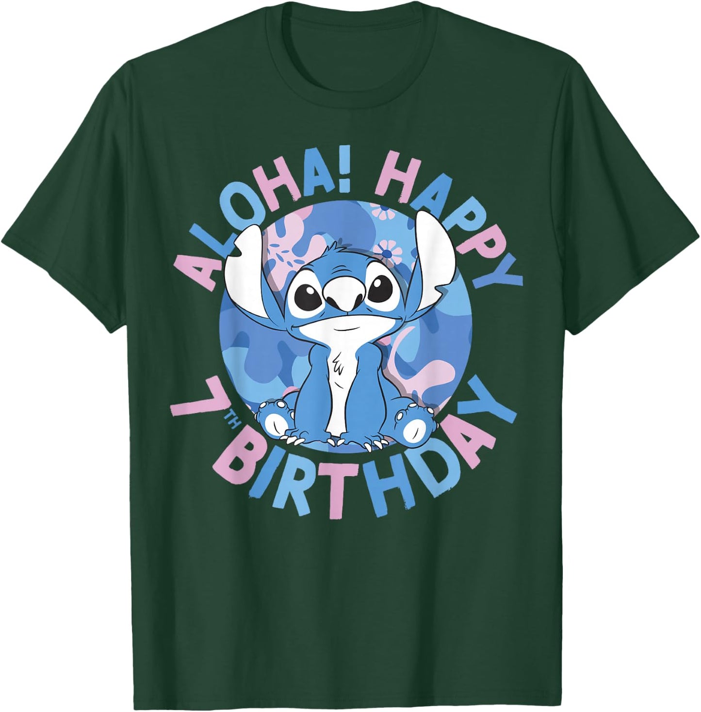 Disney Lilo & Stitch Aloha Happy 7th Birthday T-Shirt - T-Shirt | Forest