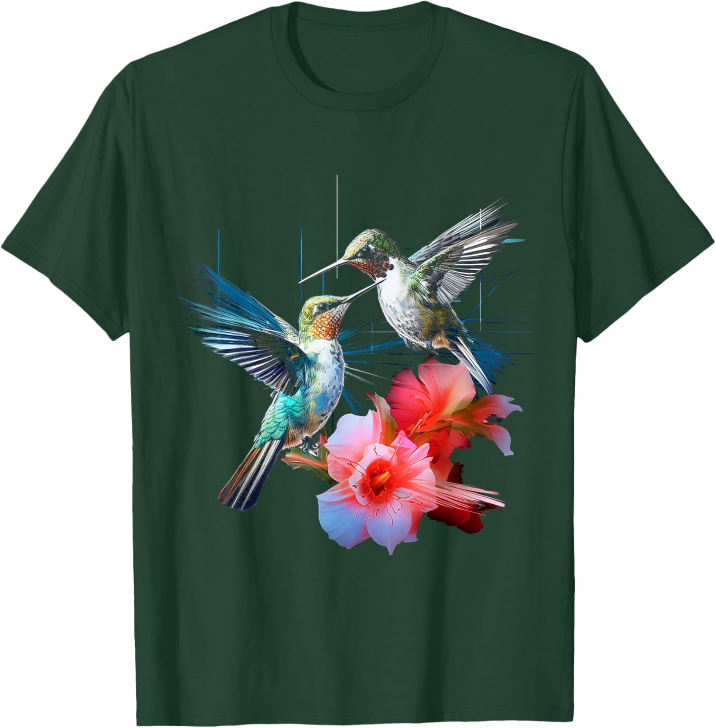 Hummingbird Flowers Fantasy Colorful Animal Art Bird T-Shirt - T-Shirt | Forest