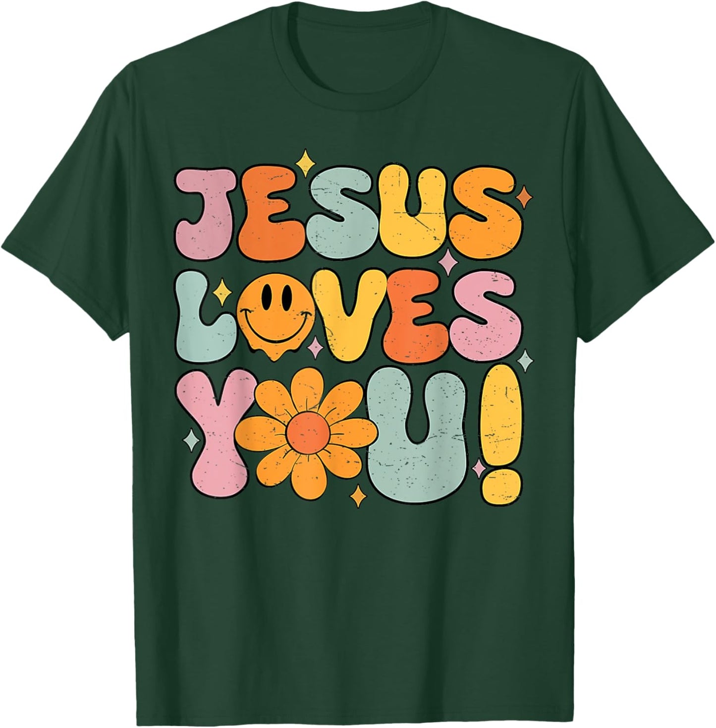 Christian Jesus Loves You Groovy Vintage Religious T-Shirt - T-Shirt | Forest