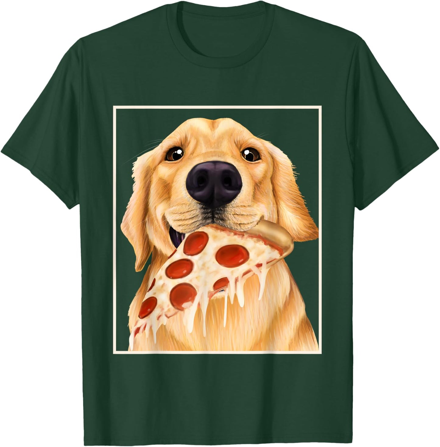 Golden Retriever eating pizza - dog with a slice of pizza T-Shirt - T-Shirt | Forest