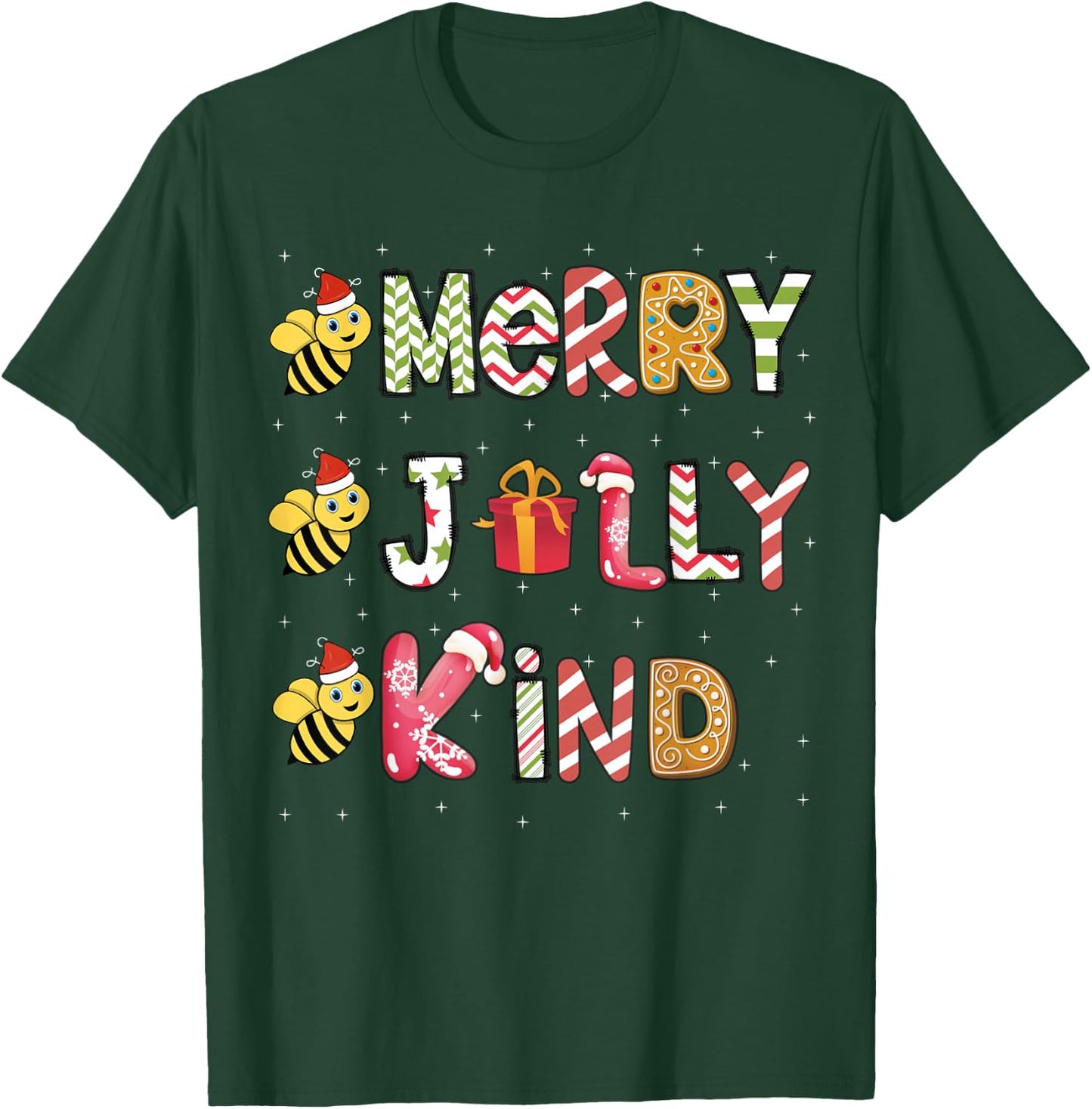 Bee Christmas Teacher Xmas - Be Merry Be Jolly Be Kind T-Shirt - T-Shirt | Forest