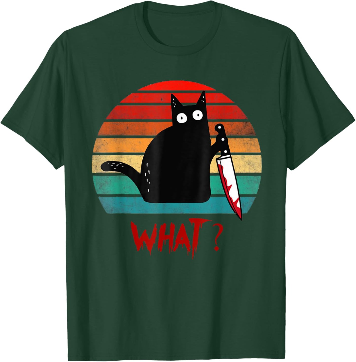 Vintage Cat What? Funny Black Cat Murderous Cat With Knife Women Kids T-Shirt - T-Shirt | Forest