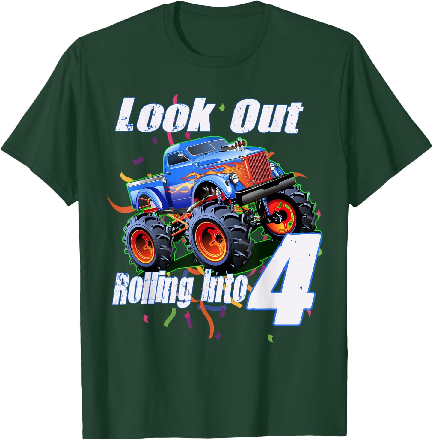 Kids 4 Year Old 4th Birthday Boy Monster Truck Car T-Shirt - T-Shirt | Forest