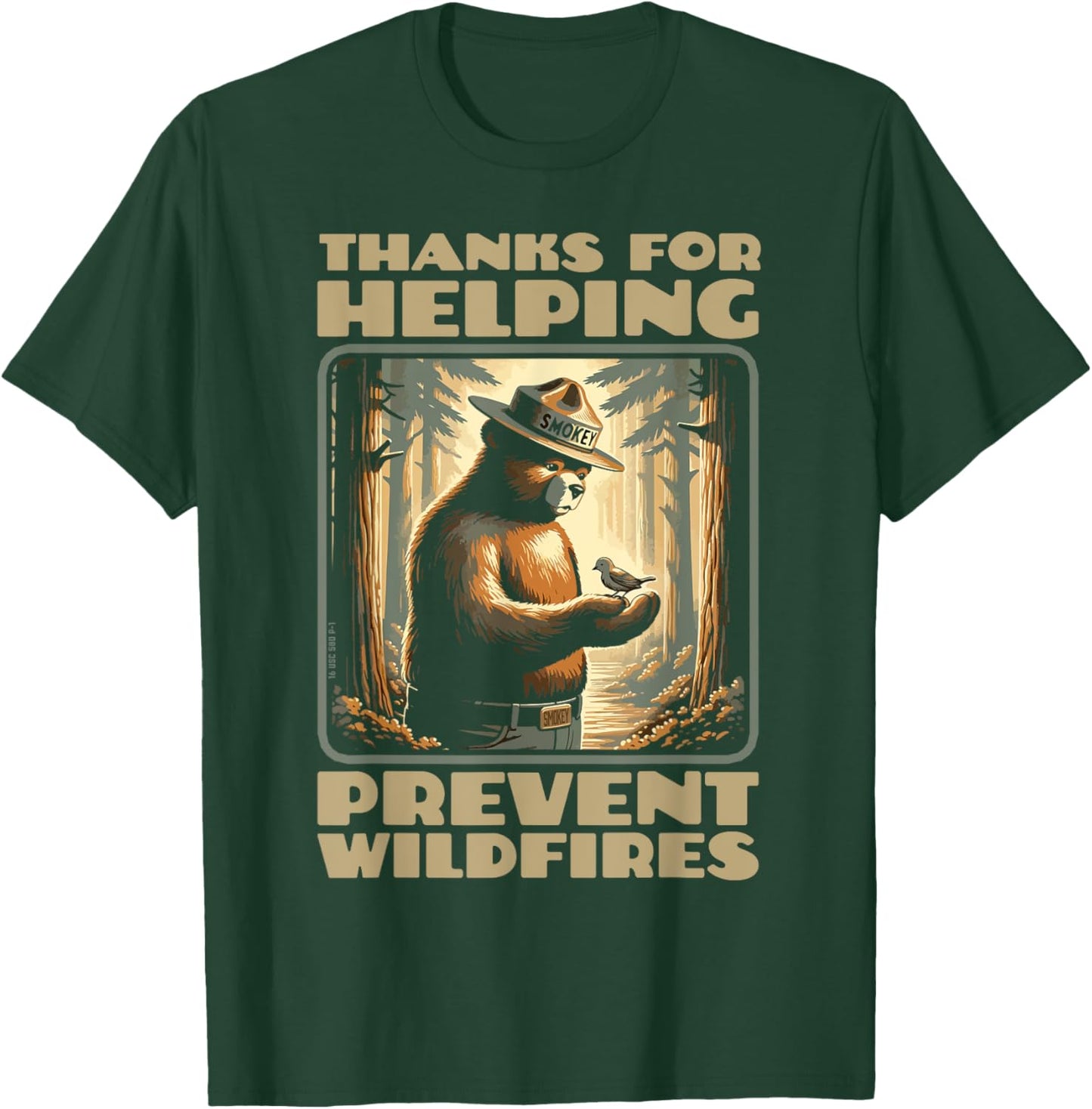 Smokey Bear & Baby Bird Forest Friend - Thanks For Helping T-Shirt - T-Shirt | Forest
