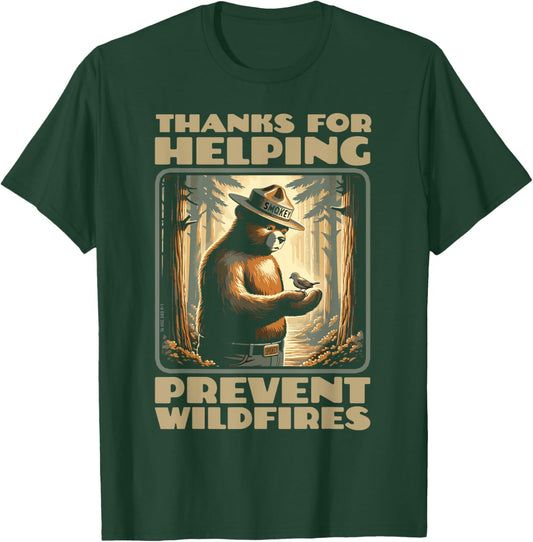 Smokey Bear & Baby Bird Forest Friend - Thanks For Helping T-Shirt - T-Shirt | Forest