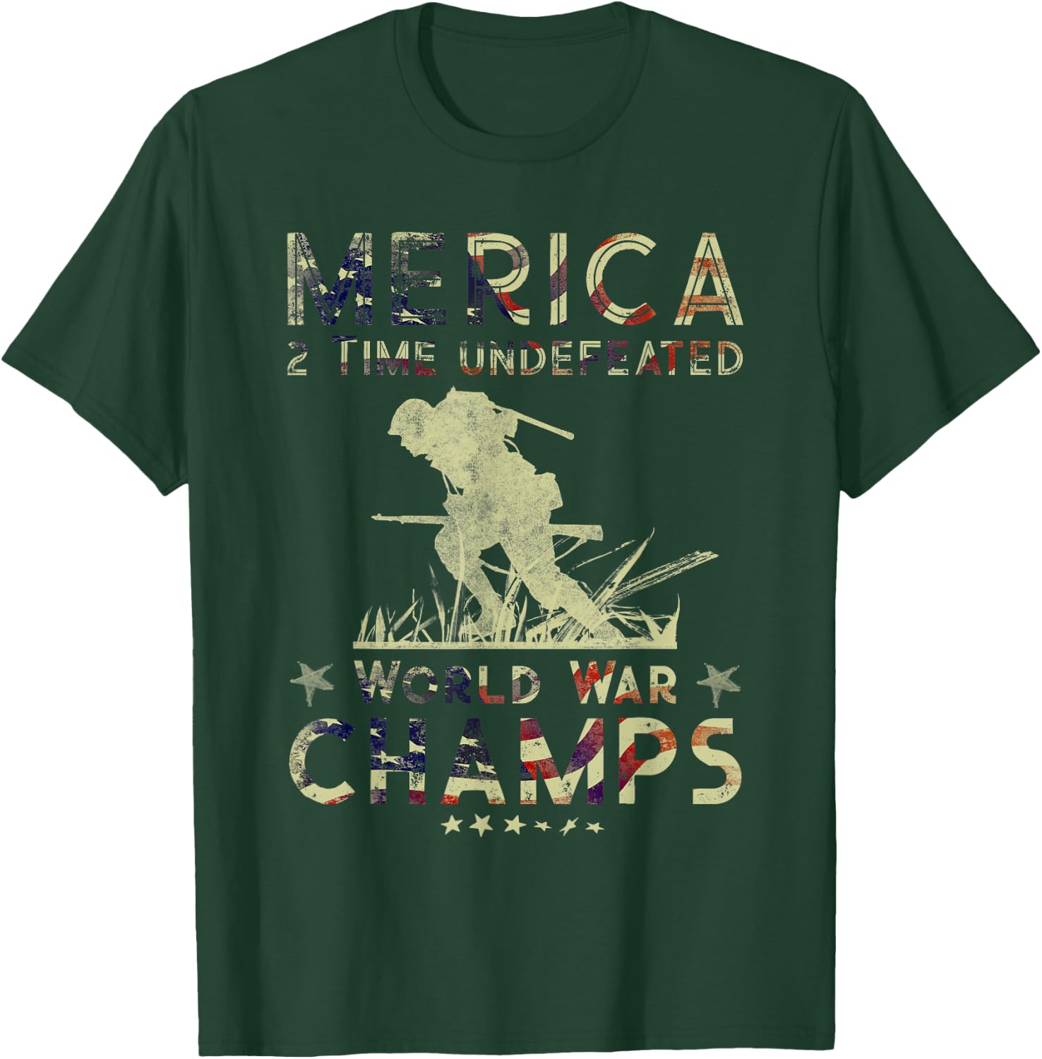 Merica 2 Time Undefeated World War Champs T-Shirt - T-Shirt | Forest