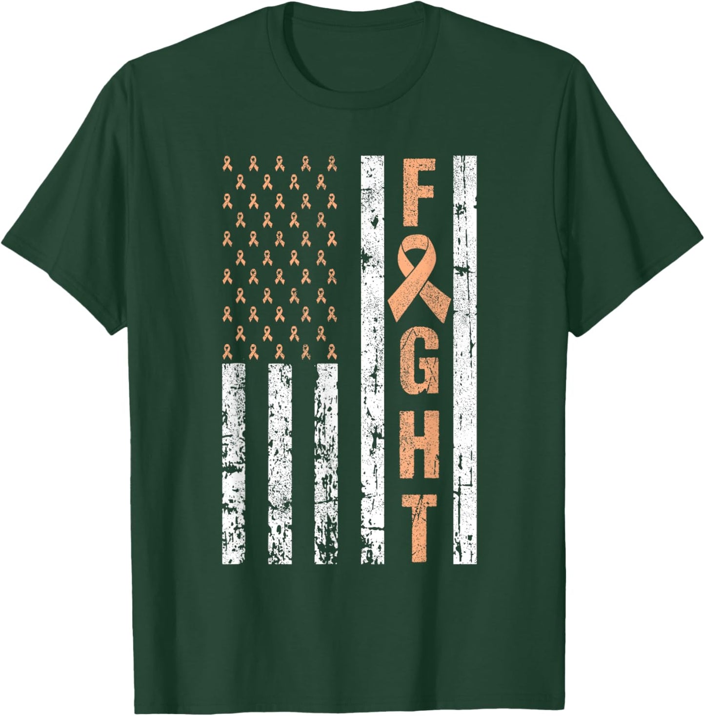Fight Uterine Cancer Awareness Peach Ribbon American Flag T-Shirt - T-Shirt | Forest