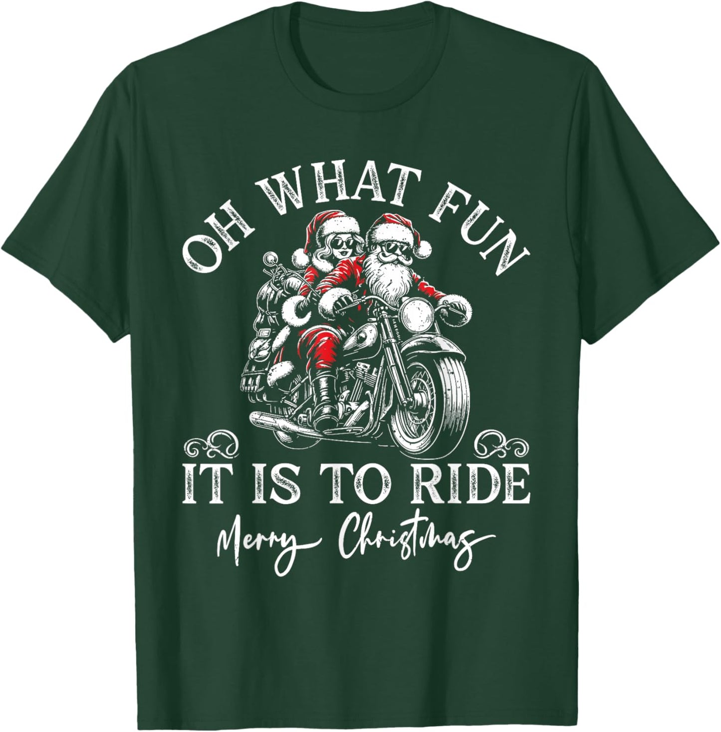 Santa & Mrs. Claus Motorcycle Ride Vintage Christmas Xmas T-Shirt - T-Shirt | Forest