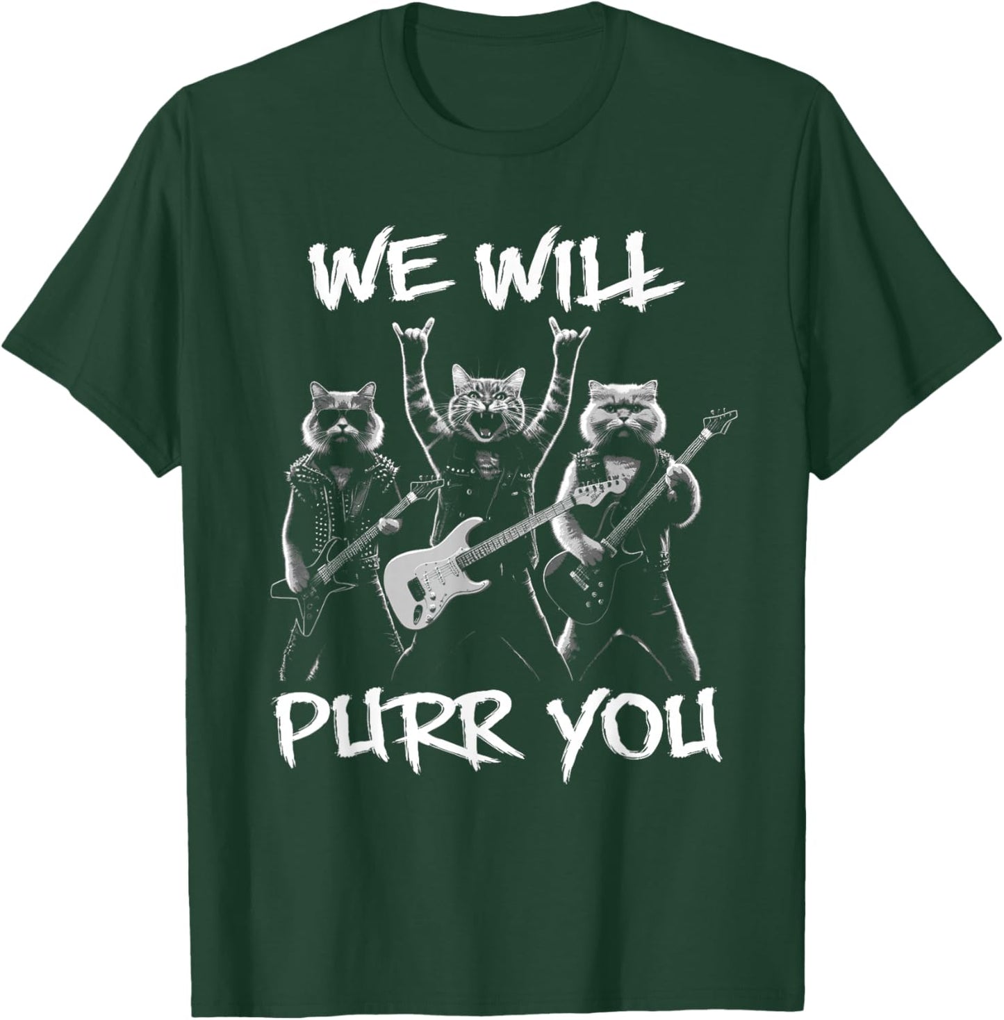 Cat Rock Band with Electric Guitars Funny Vintage T-Shirt - T-Shirt | Forest
