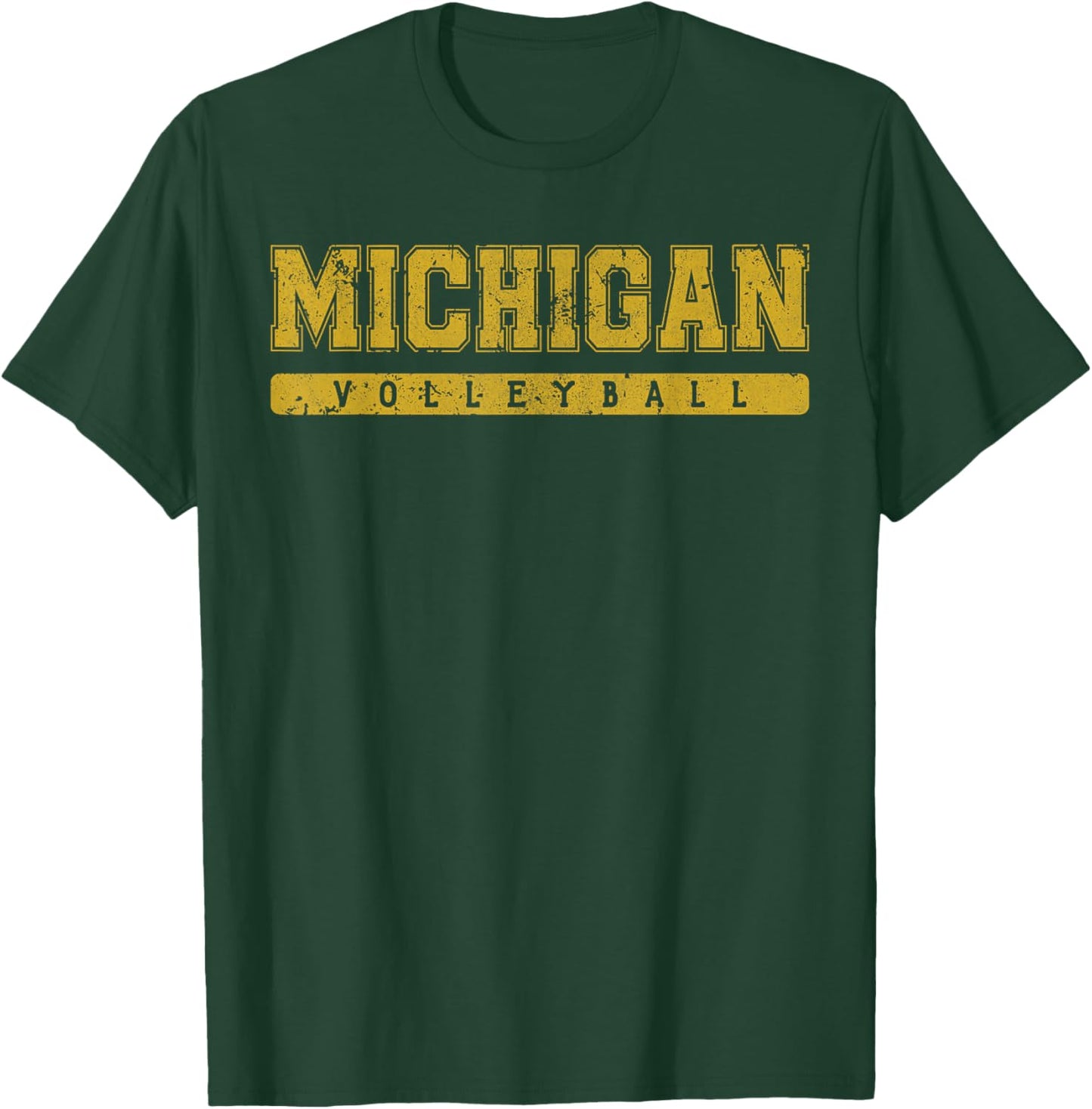 Michigan Volleyball Yellow Vintage Text T-Shirt - T-Shirt | Forest