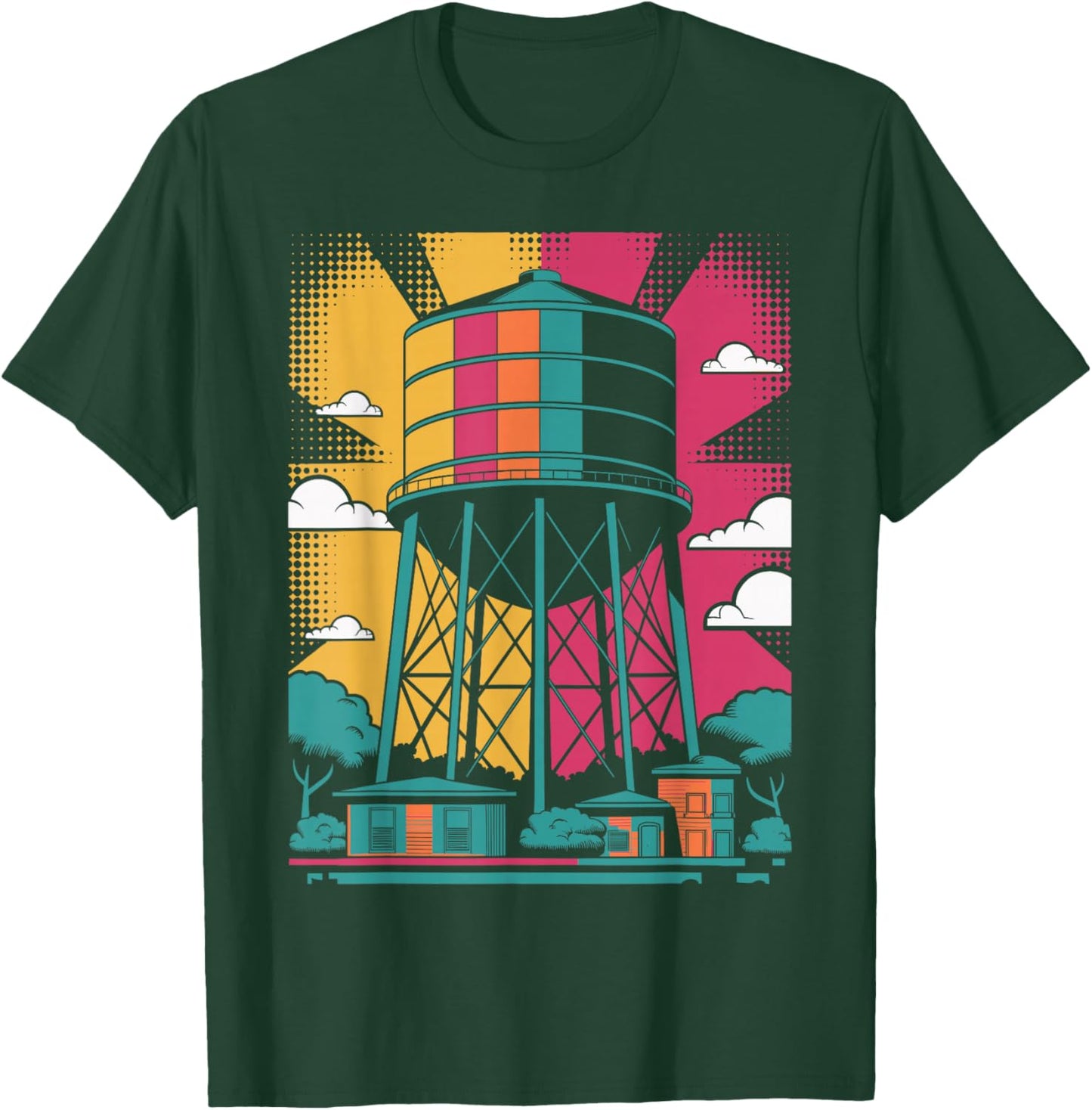 Pop Art Water Tower Urban Landscape Design T-Shirt - T-Shirt | Forest