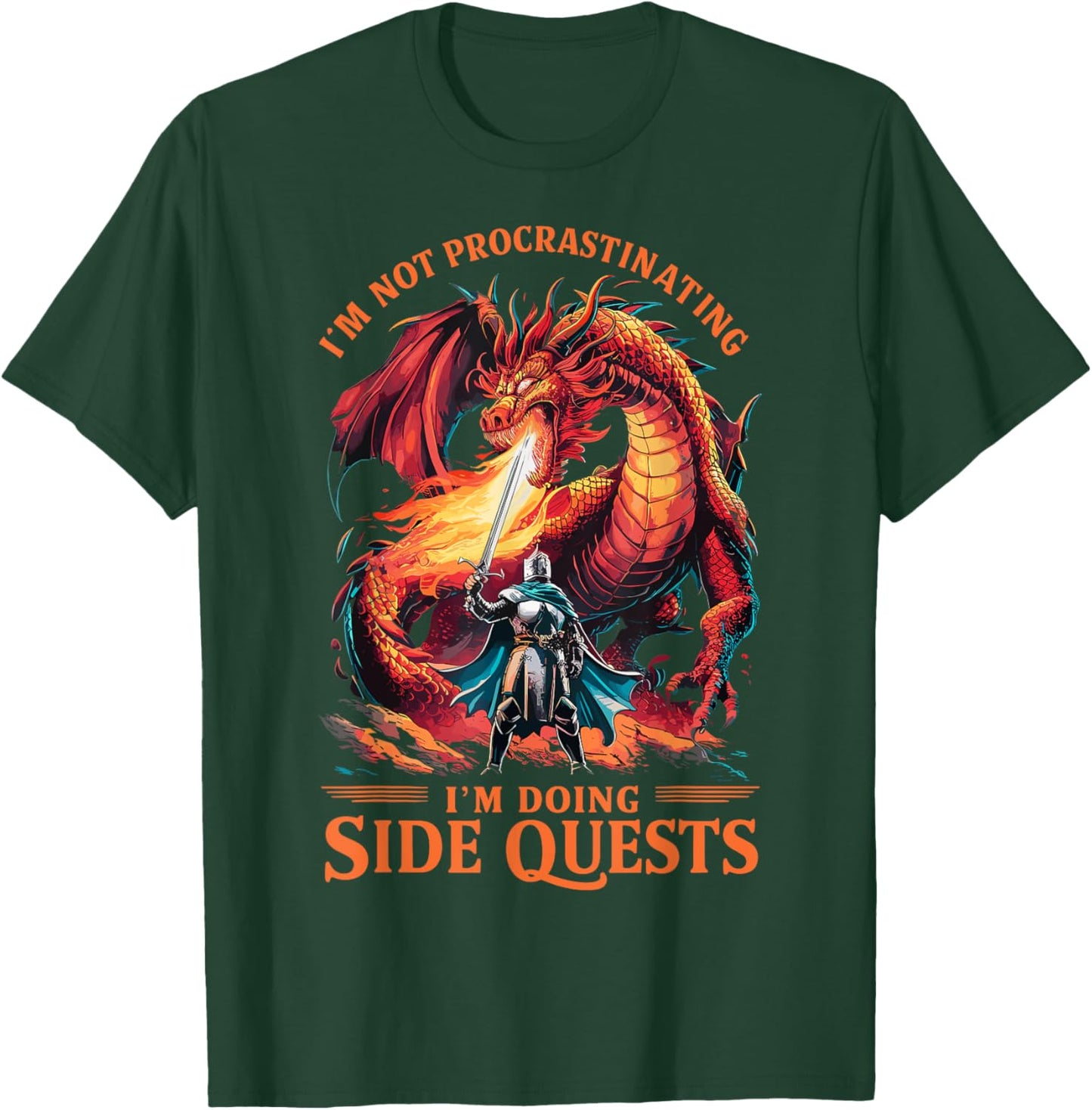 Im Not Procrastinating Its A Side Quest Gamer Gift - Kids RPG Gamer - Black - Small - Short Sleeve - - Fantasy Dragon Graphic T-Shirt - T-Shirt | Forest