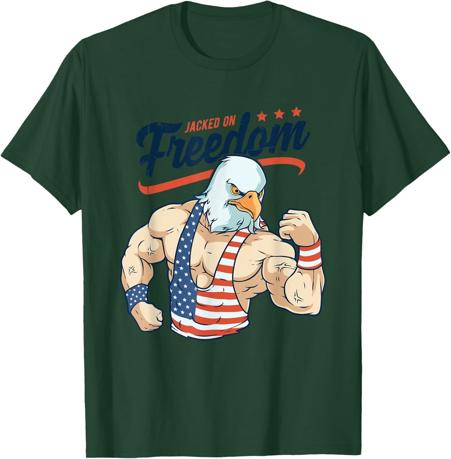 Funny Jacked on Freedom Eagle Workout 4th of July Gift T-Shirt - T-Shirt | Forest