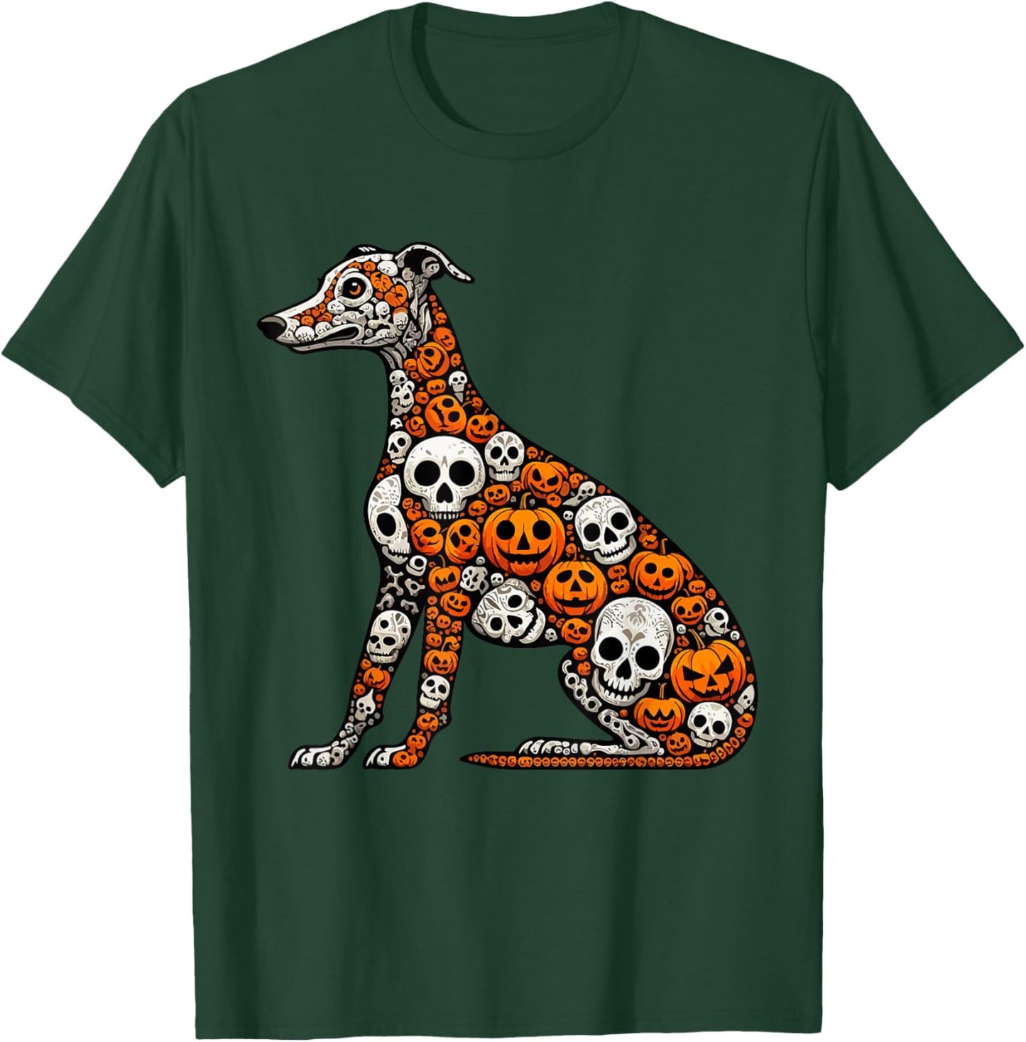 Skulls Carved Pumpkins Halloween Whippet Cute Shape T-Shirt - T-Shirt | Forest