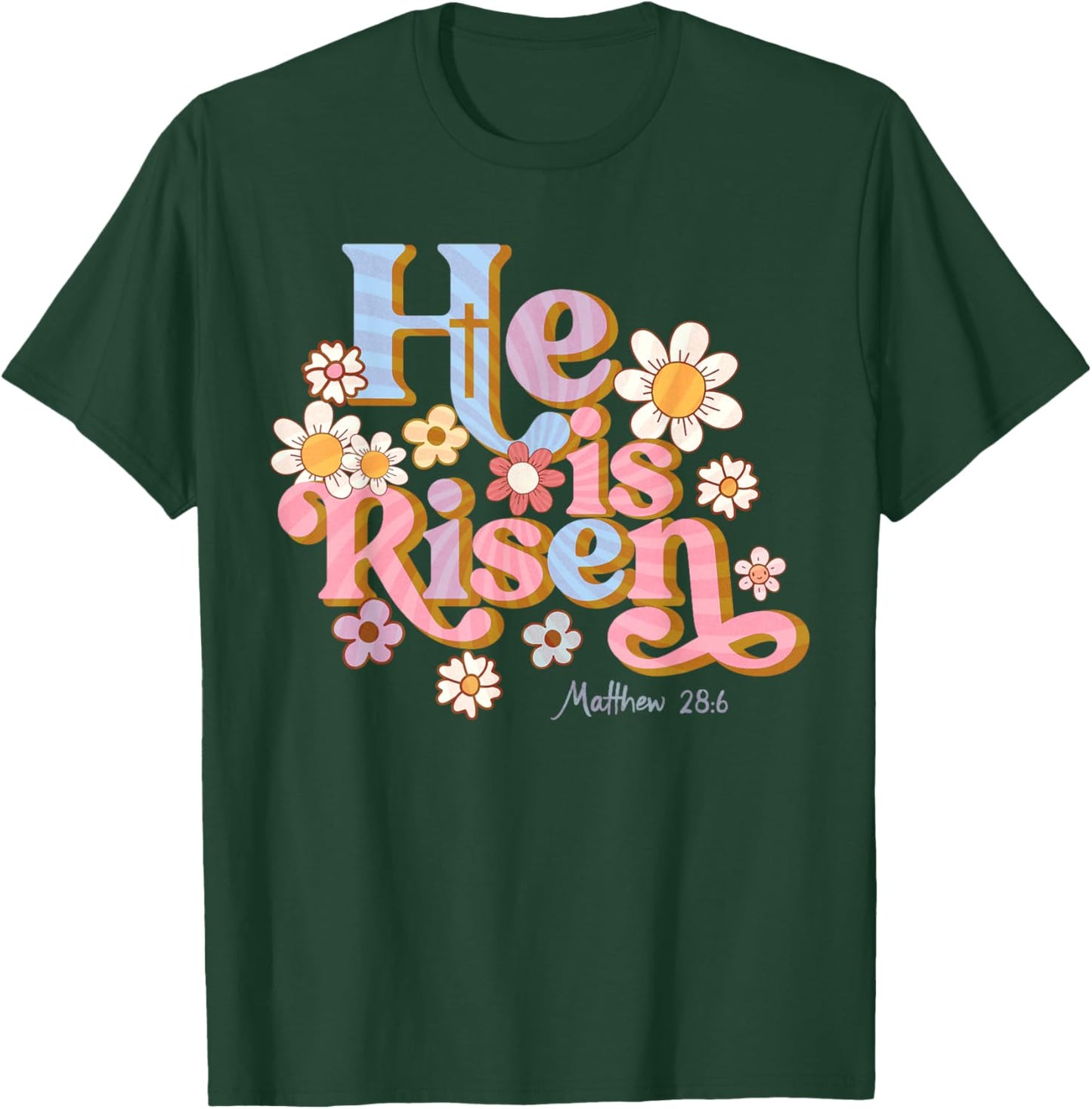 Retro Easter Groovy He is Risen Christian Kids Toddler Girl Small T-Shirt - T-Shirt | Forest