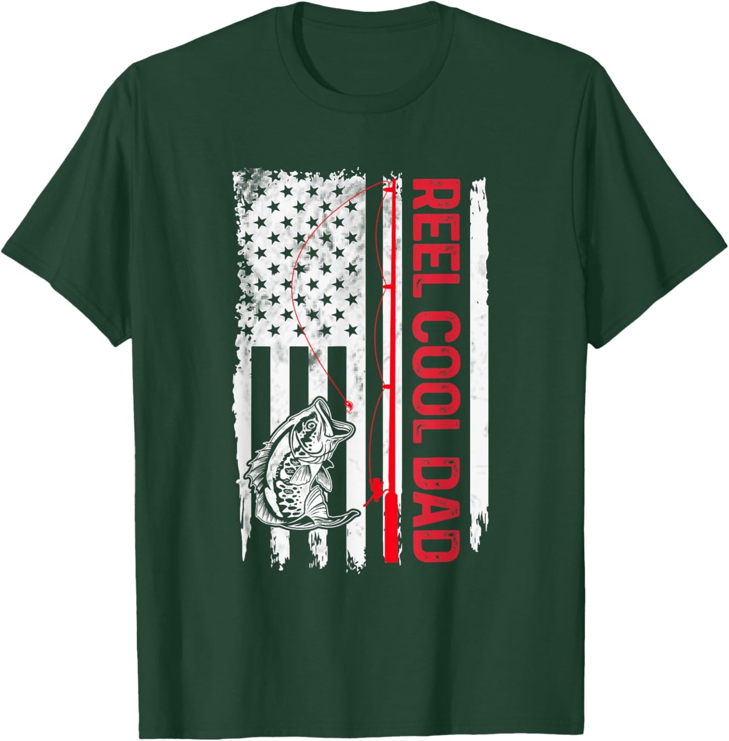 Reel Cool Dad Fishing American Flag Funny Grandpa T-Shirt - T-Shirt | Forest