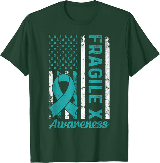 Fragile X Syndrome USA American Flag Fragile X Awareness T-Shirt - T-Shirt | Forest