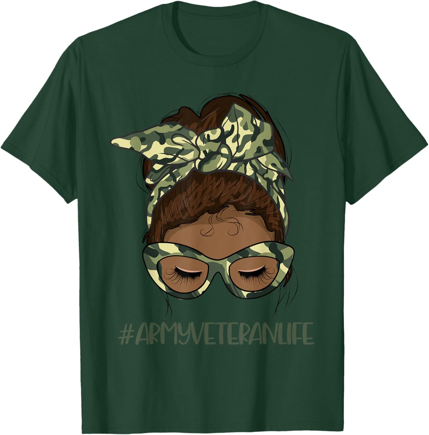African American Army Veteran Female Afro Melanin Girl T-Shirt - T-Shirt | Forest
