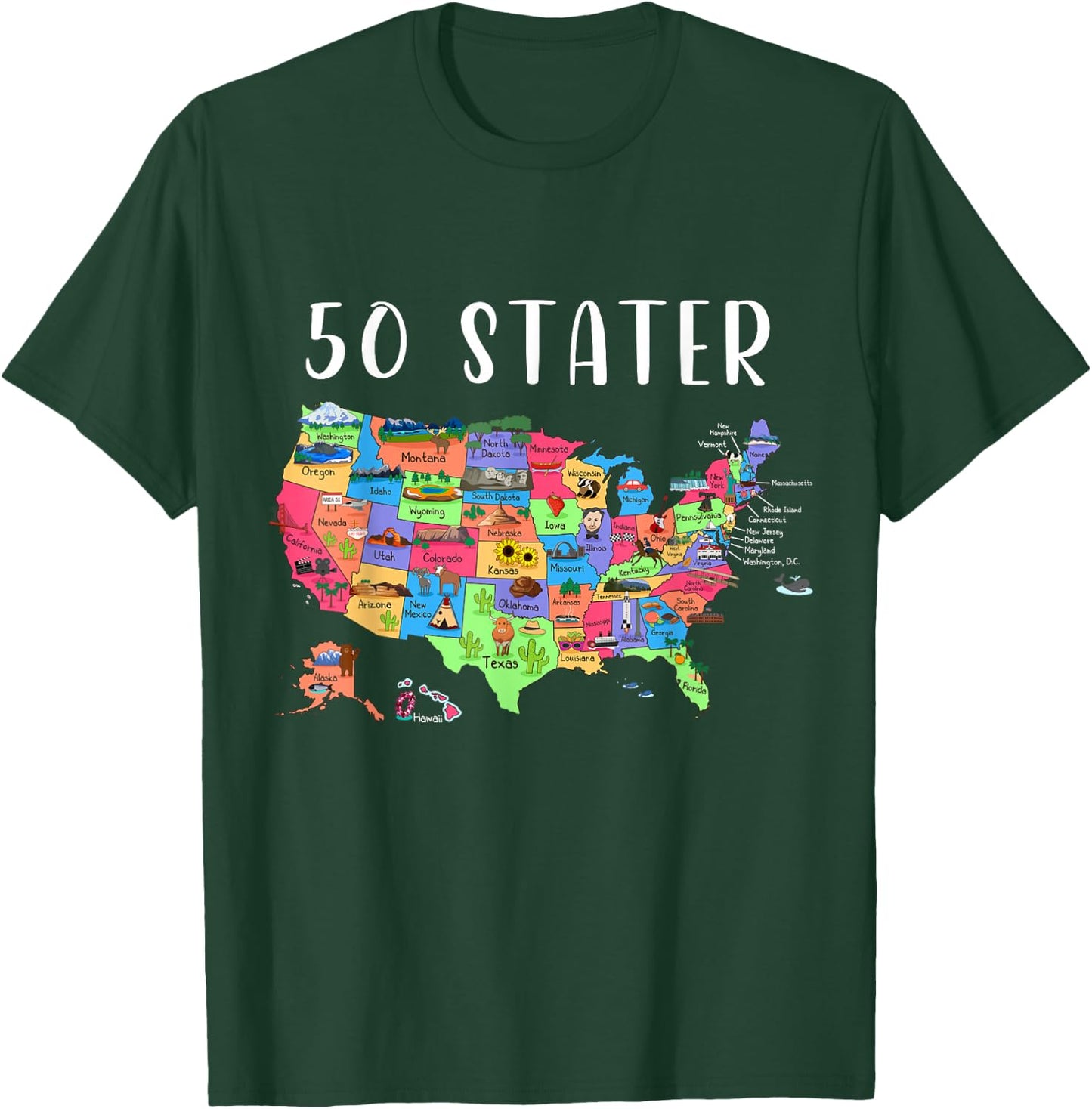 ALL50CLUB USA Travel Gift Visit 50 States Map , Black T-Shirt - T-Shirt | Forest
