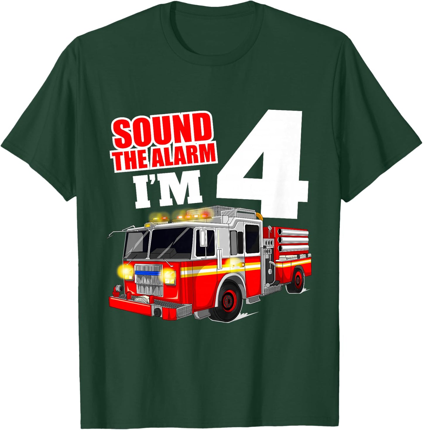 Kids Fire Truck 4th Birthday Boy Firefighter 4 Year Old T-Shirt - T-Shirt | Forest