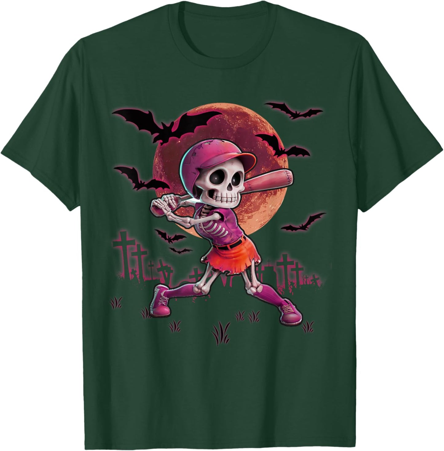 Softball Halloween Skeleton Girl Spooky Season Practice T-Shirt - T-Shirt | Forest