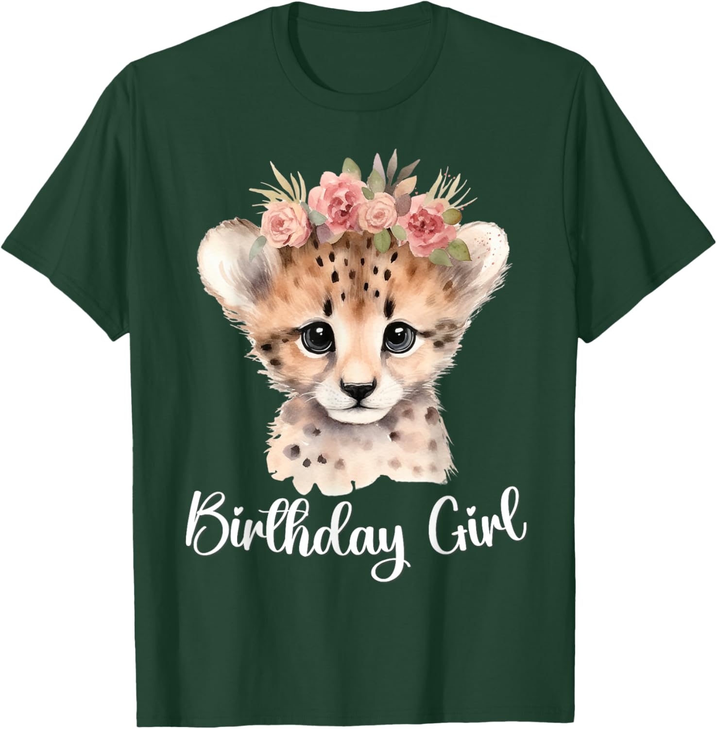 Baby Cheetah Birthday Girl Flowers Zoo Animal Birthday Party T-Shirt - T-Shirt | Forest