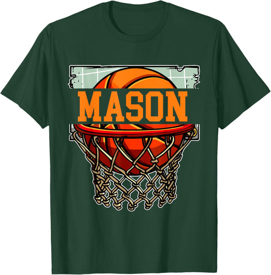 Mason Basketball Custom Name T-Shirt - T-Shirt | Forest