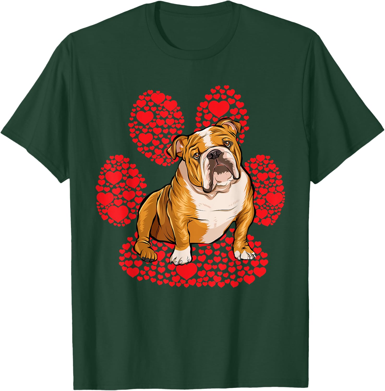 Bulldog Valentines Day Dog Love Paw T-Shirt - T-Shirt | Forest