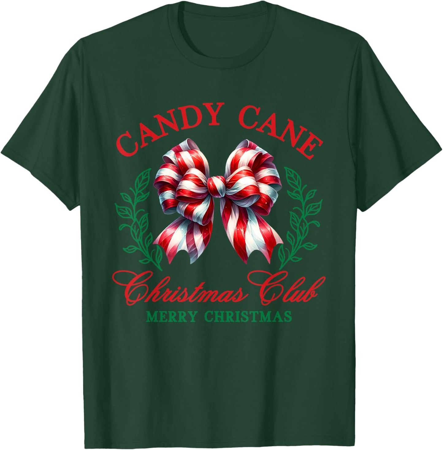 Candy Cane Coquette Bow Merry Christmas Xmas Club Holiday T-Shirt - T-Shirt | Forest