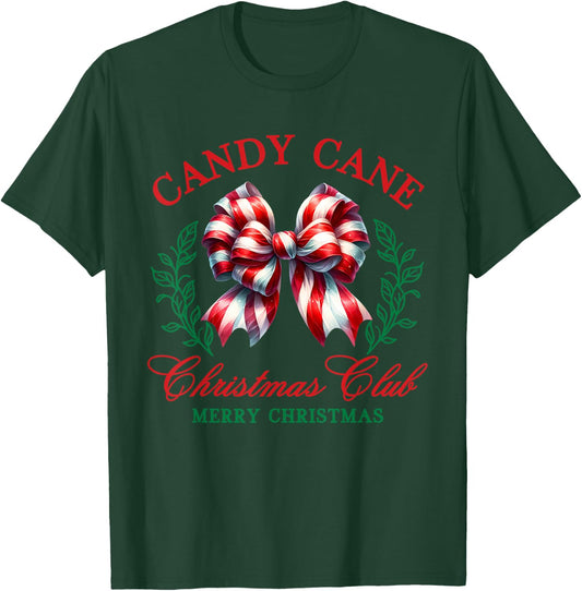 Candy Cane Coquette Bow Merry Christmas Xmas Club Holiday T-Shirt - T-Shirt | Forest