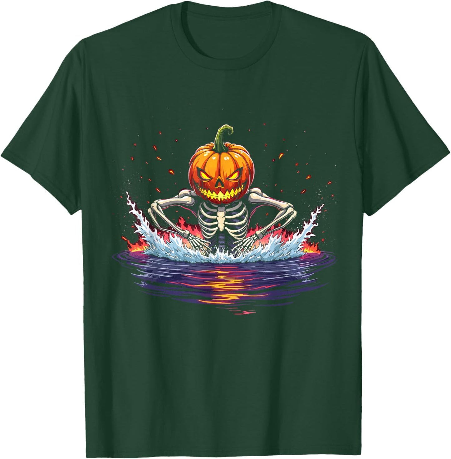 Pumpkin Head Skeleton Swimming Halloween Spooky Sports T-Shirt - T-Shirt | Forest