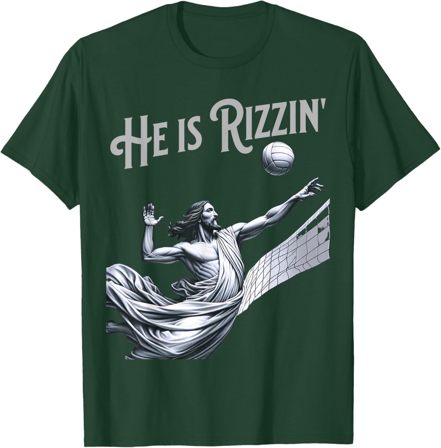 He is Rizzin Jesus Playing Volleyball Funny Sports Rizz T-Shirt - T-Shirt | Forest