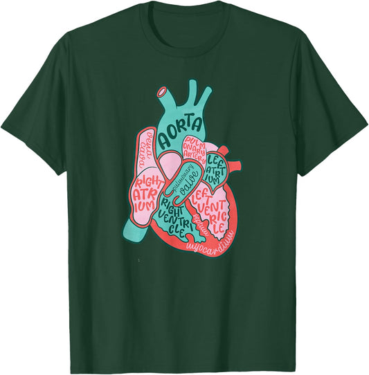 CVICU Cardiac Nurse Human Heart Anatomy Cardiology Biology T-Shirt - T-Shirt | Forest