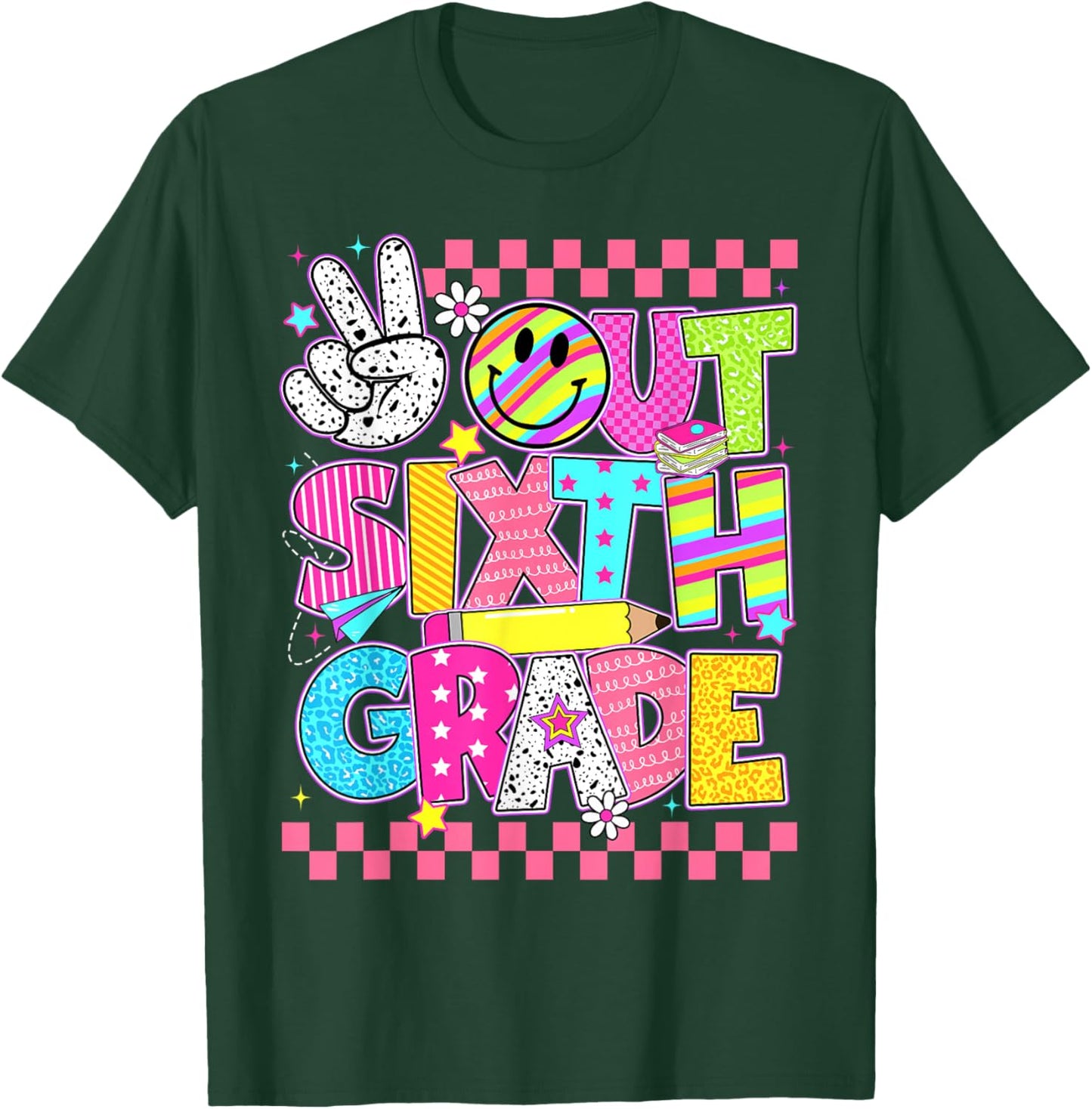 Peace Out Sixth Grade 6th Grade Groovy Last Day Of School T-Shirt - T-Shirt | Forest