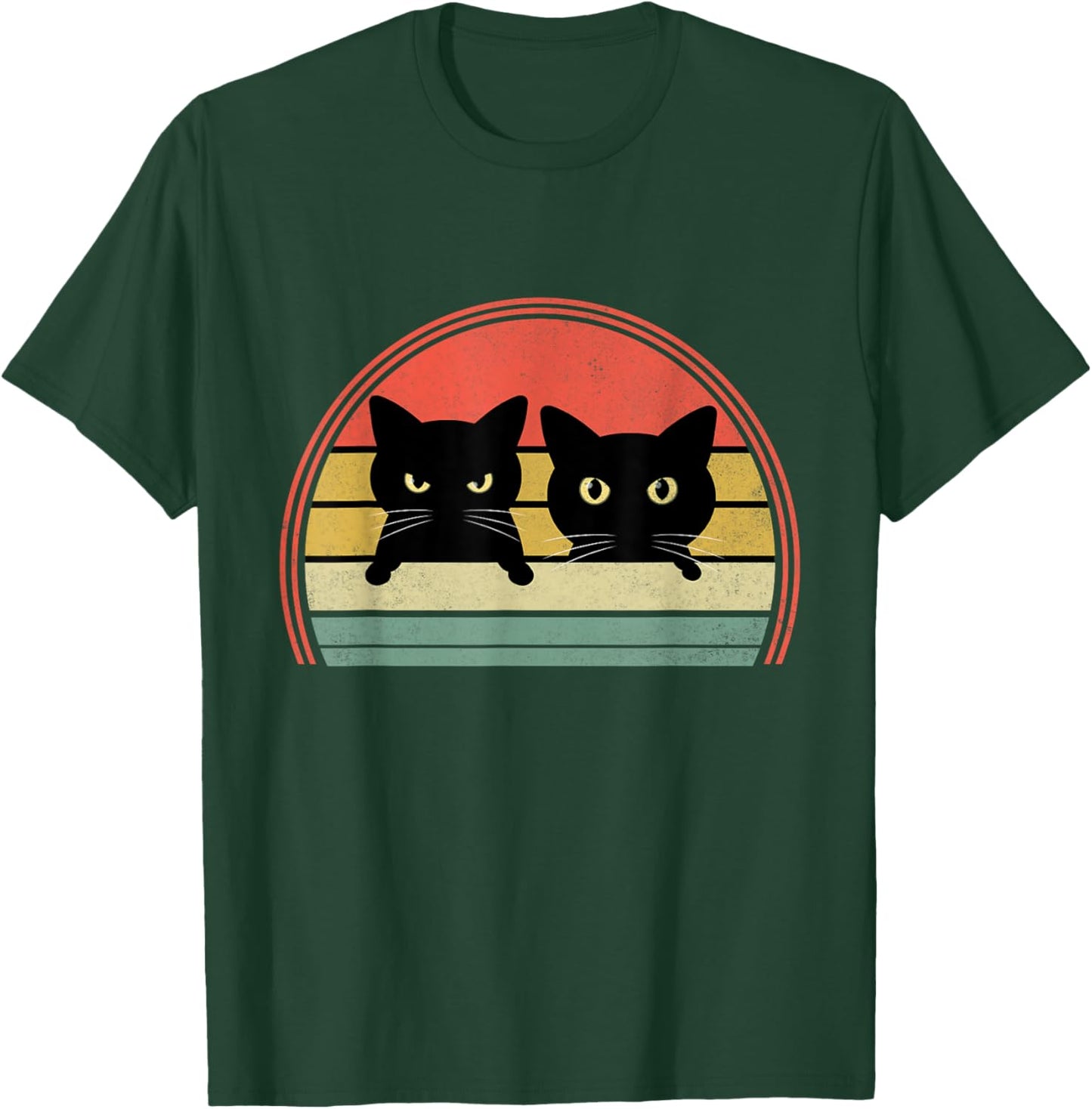 2 Black Cats Peeking Vintage Retro Cat Animal Lover Women Girls Kids T-Shirt - T-Shirt | Forest