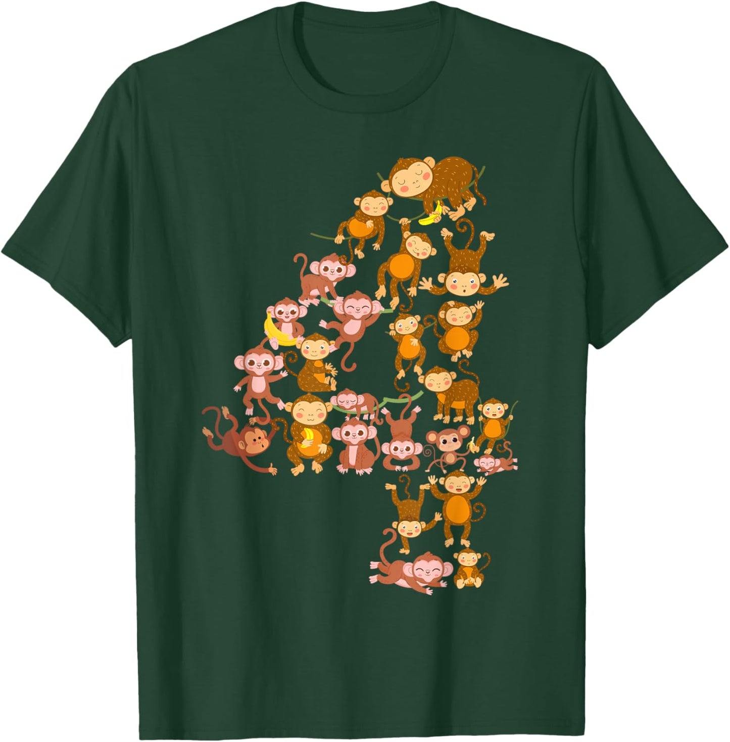 Kids 4th Birthday Monkey Theme 4 Year Old Kid Monkeys Lovers T-Shirt - T-Shirt | Forest